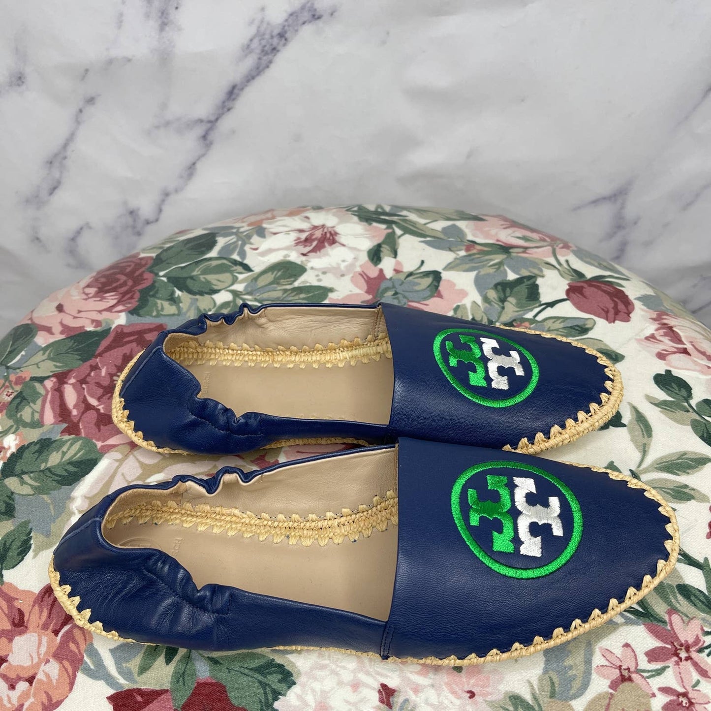 Tory Burch | Leather Flats w/ Espadrilles Trim | Sz 8