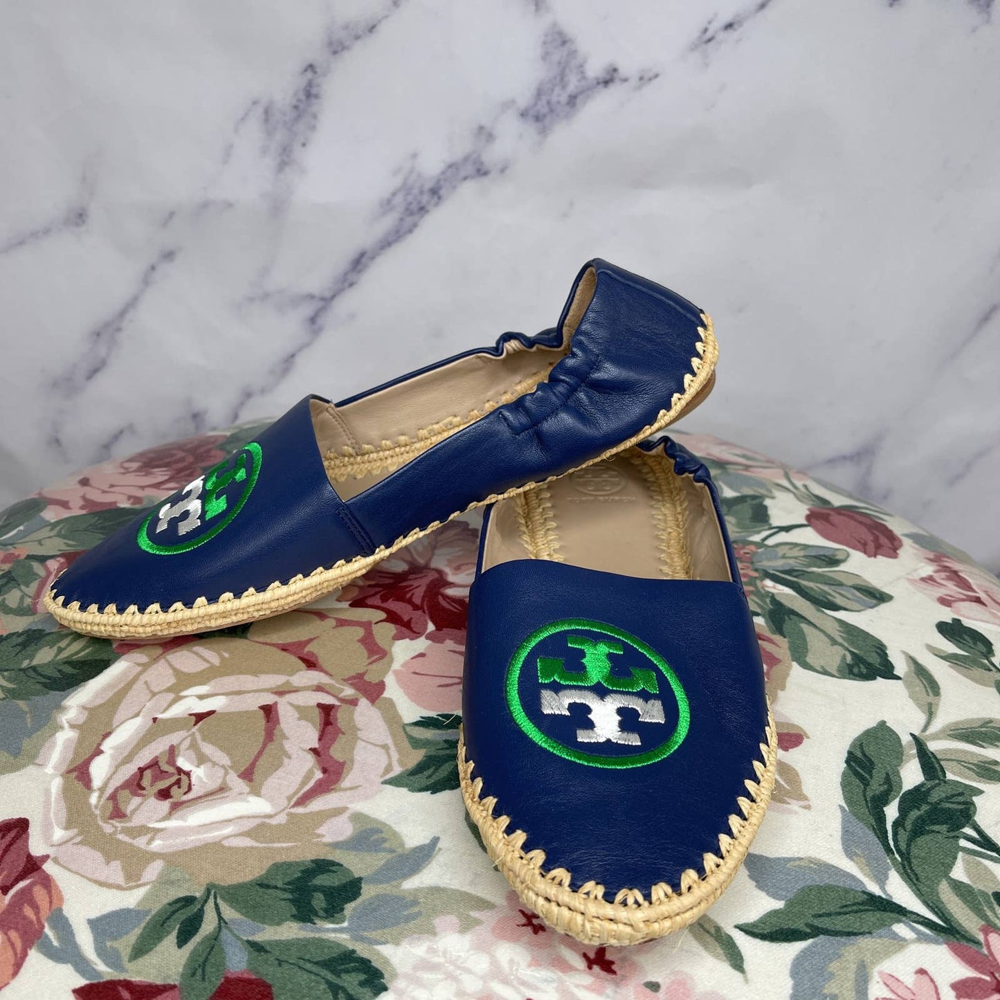 Tory Burch | Leather Flats w/ Espadrilles Trim | Sz 8