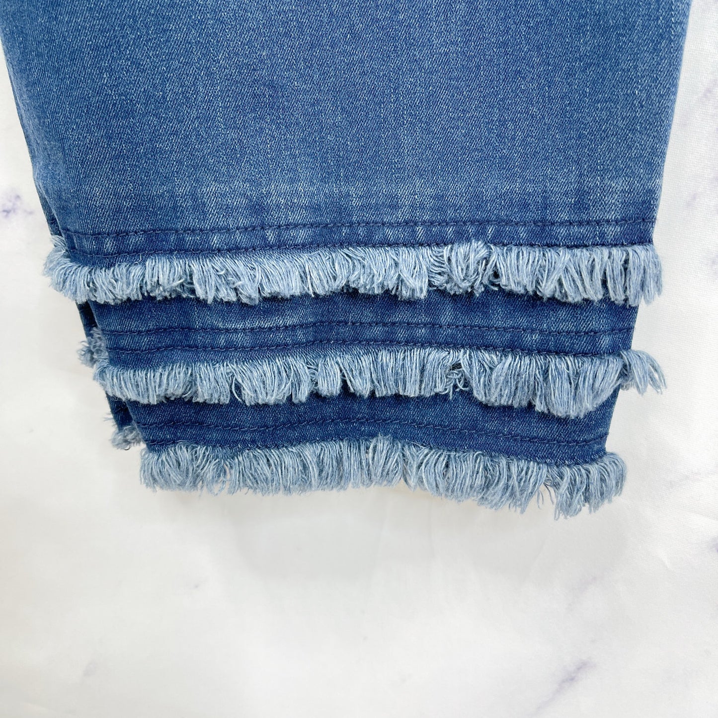 John Mark | “Carnival” High Rise Skinny Dark Denim Fringe Cuff Jeans | 18W