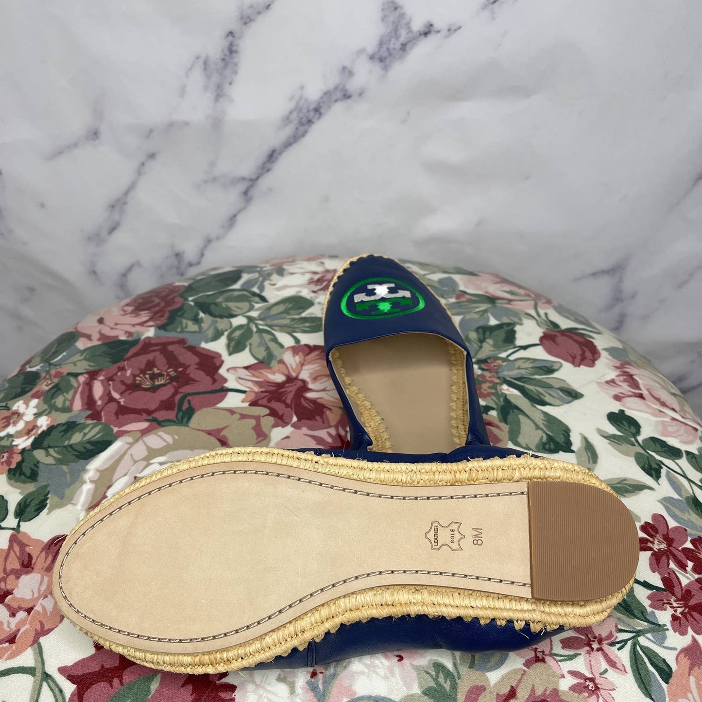 Tory Burch | Leather Flats w/ Espadrilles Trim | Sz 8