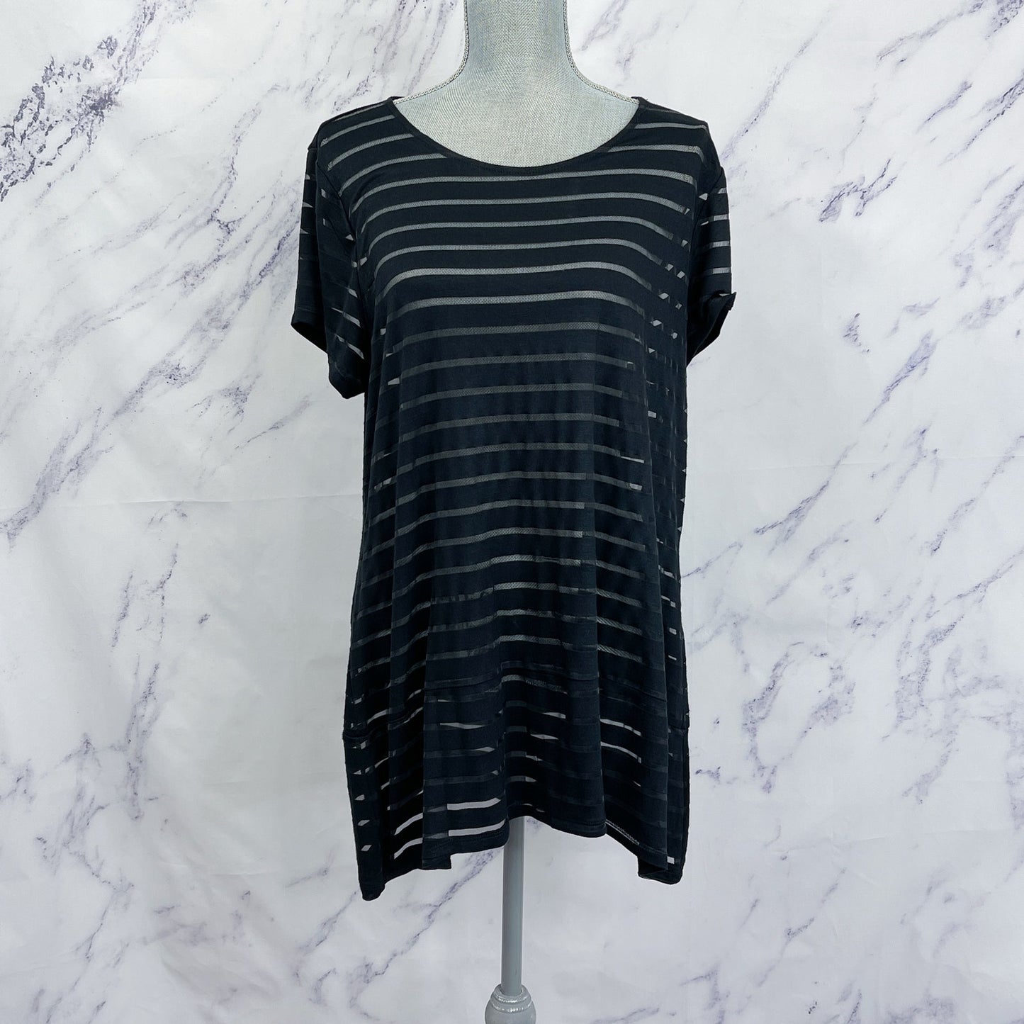 I.N.C. | Black Sheer Striped Shirt | L