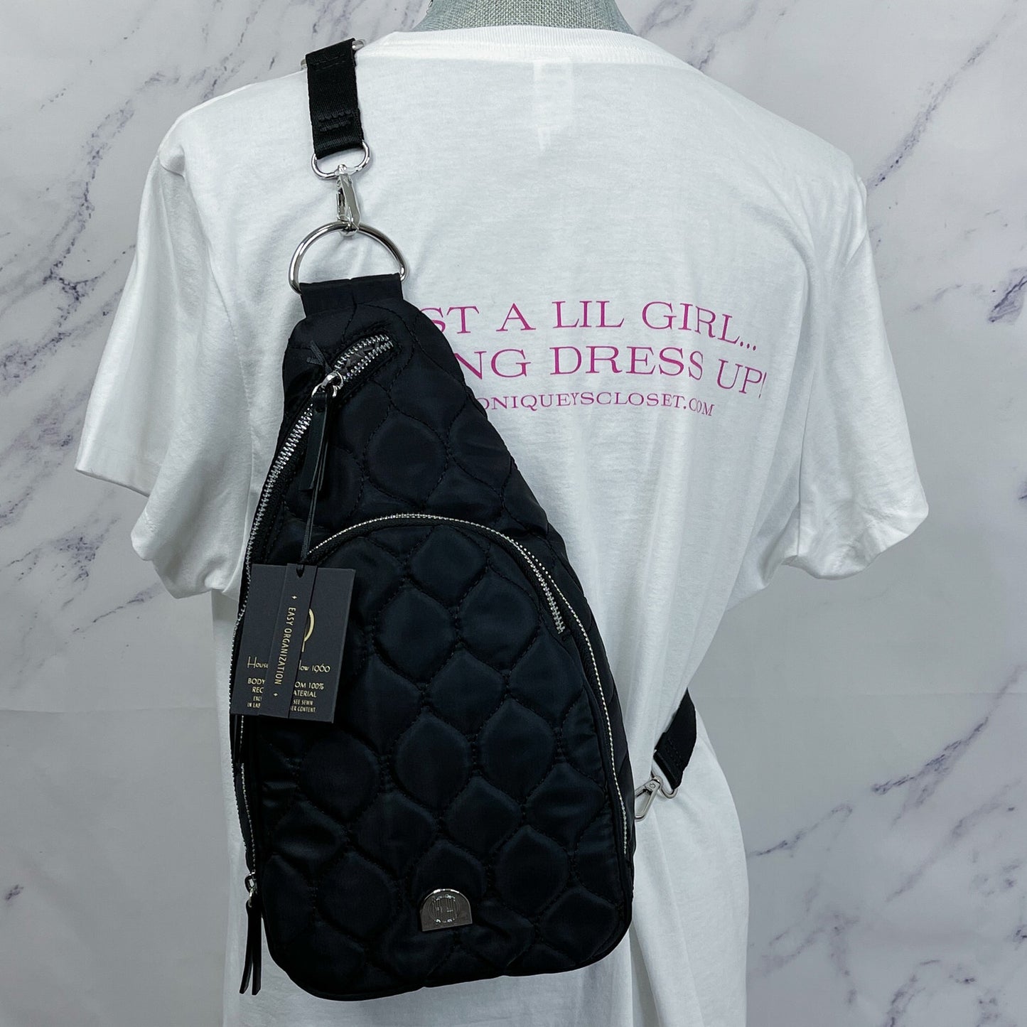 House of Harlow 1960 | Black Quilted Sling Bag / Crossbody