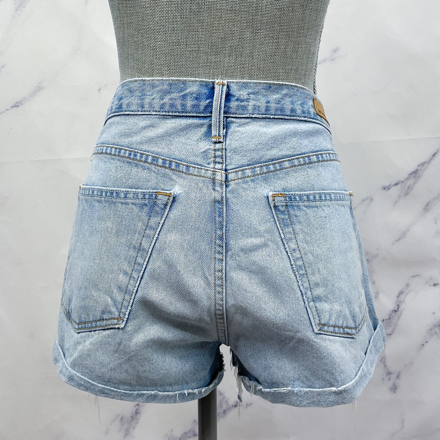 GRLFRND | “Adriana” Button Fly Roll Hem Cut Off Denim Shorts