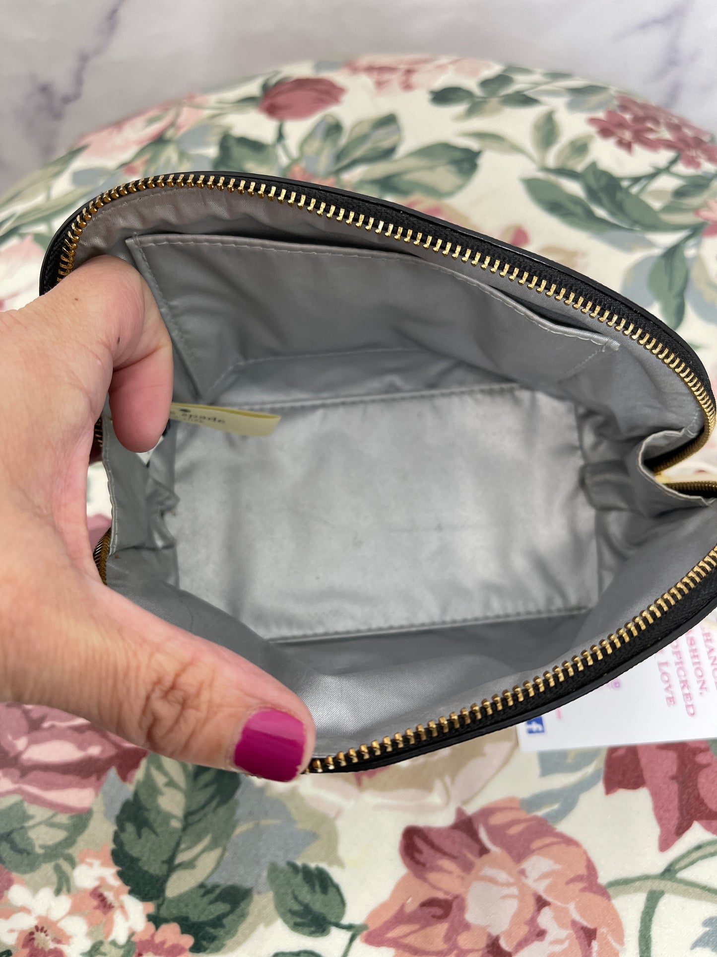 Kate Spade | Black Saffiano Leather Small Black Cosmetic Bag