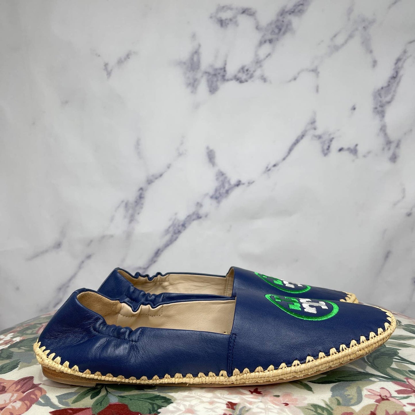 Tory Burch | Leather Flats w/ Espadrilles Trim | Sz 8