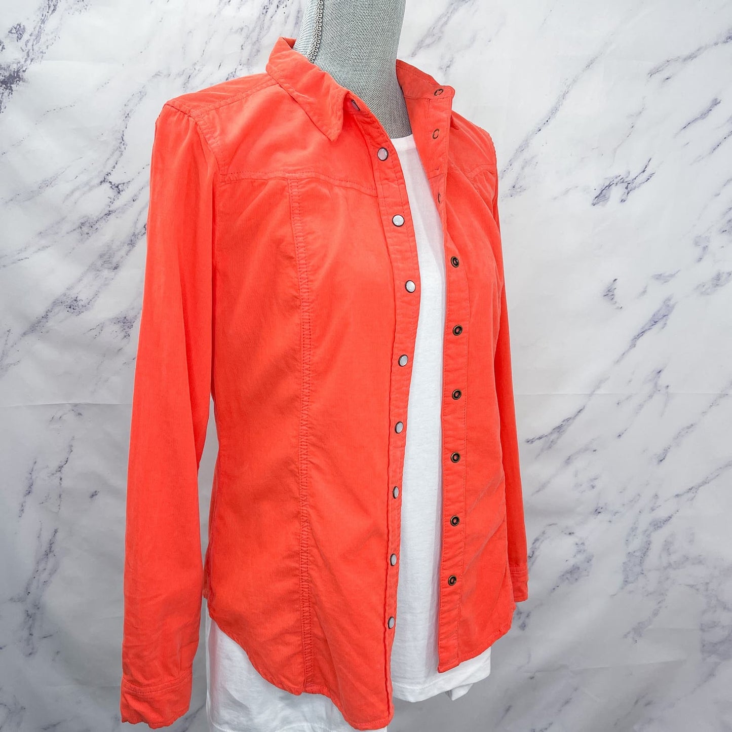 Anthropologie • Holding Horses | Orange Pinwale Corduroy Snap Front Shirt | 2