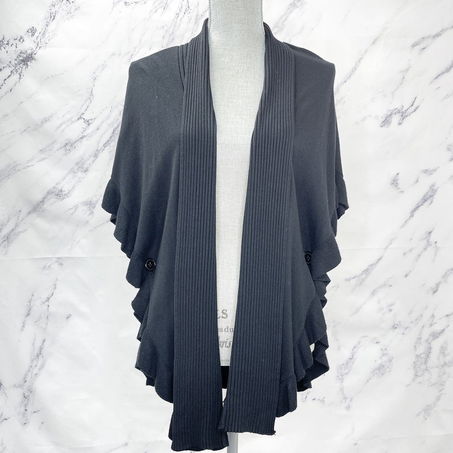 Joseph A. | Black Ribbed Cardigan/Shawl | M