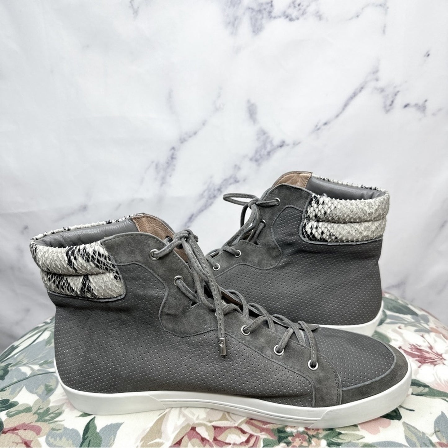 Joie | Devon Perforated Grey Suede High-Top Sneaker | 41 (11)