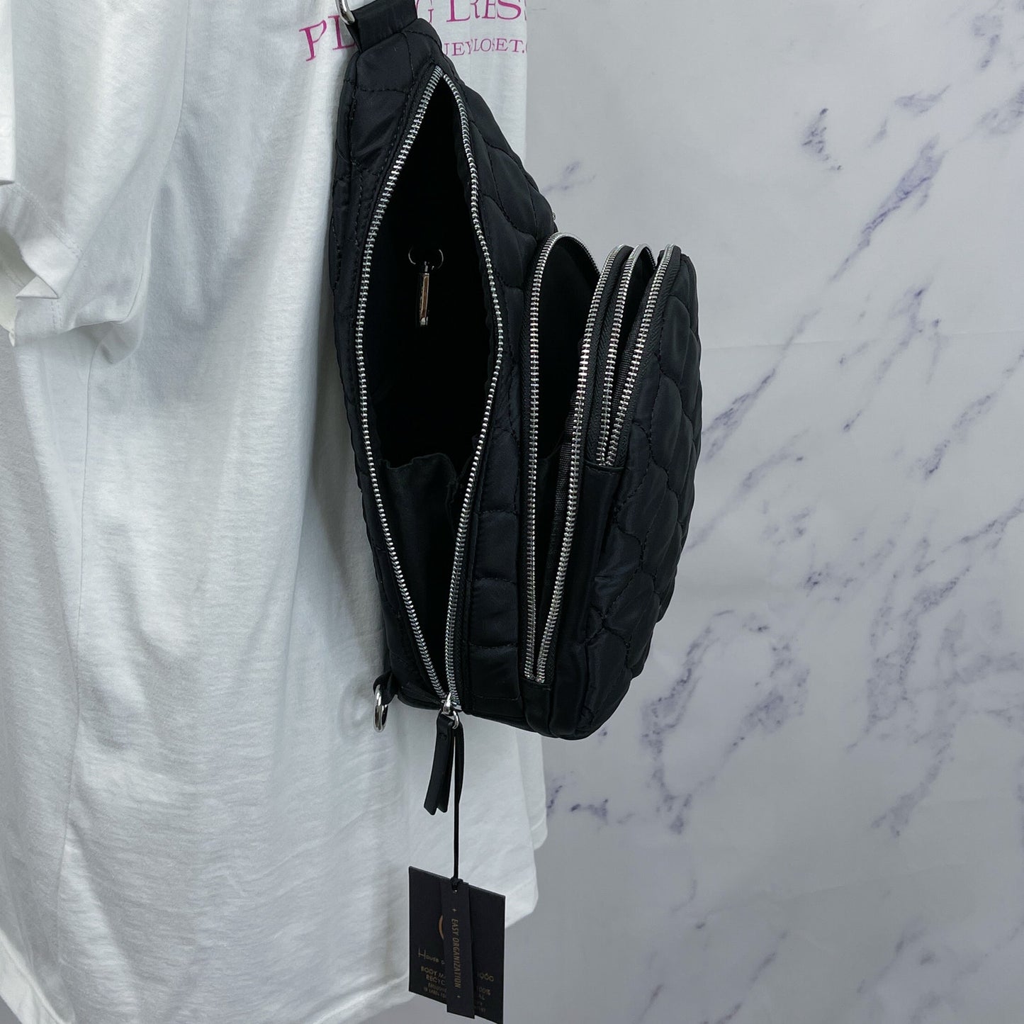 House of Harlow 1960 | Black Quilted Sling Bag / Crossbody