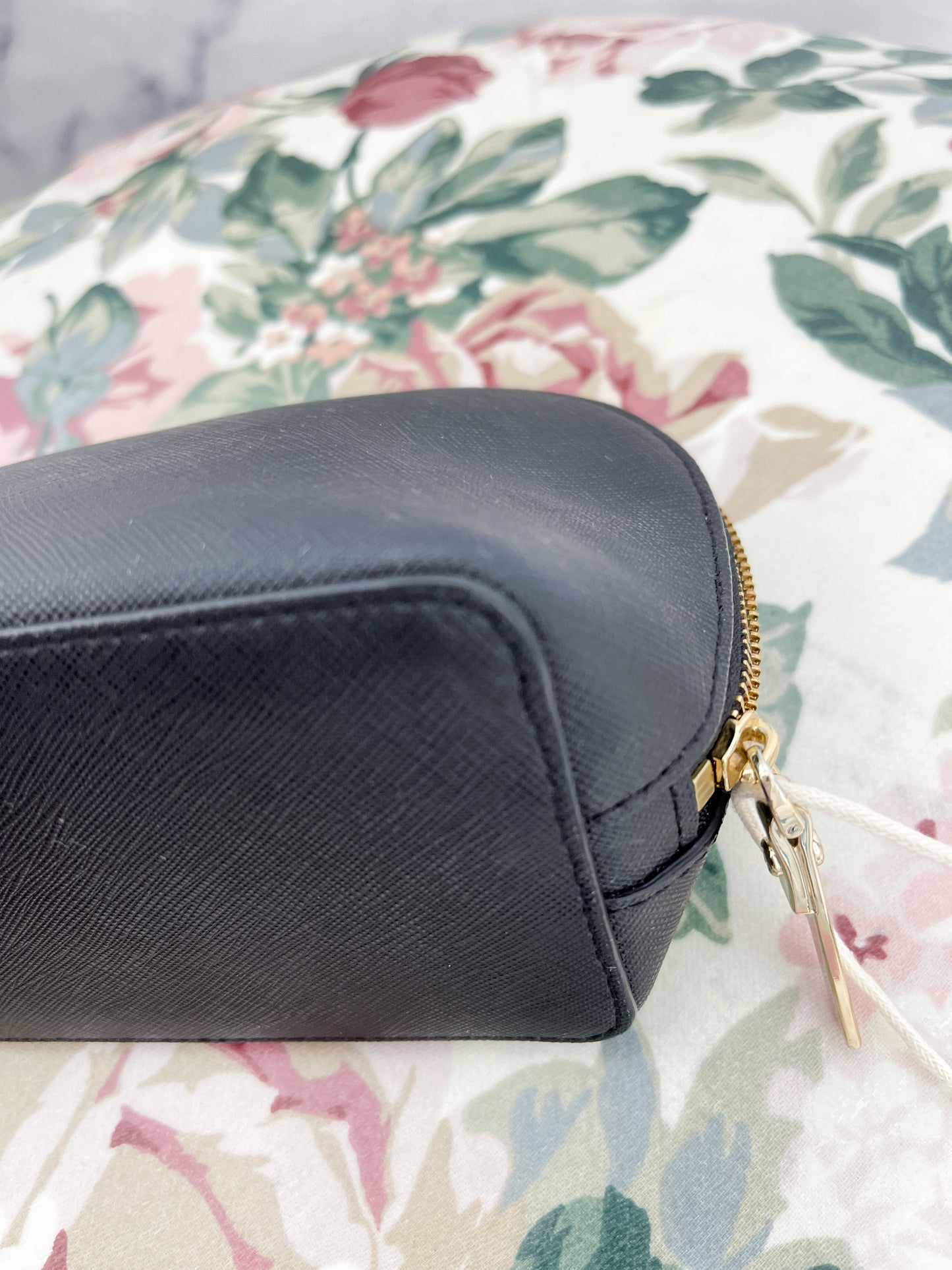 Kate Spade | Black Saffiano Leather Small Black Cosmetic Bag