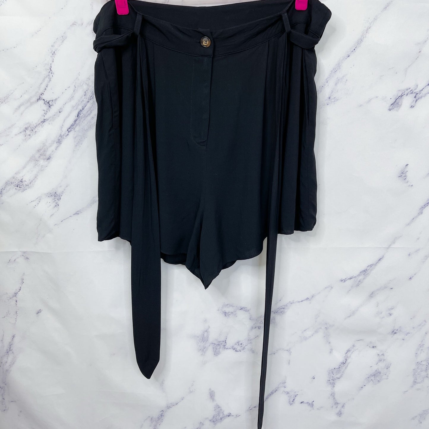 City Chic | Black Belted Flouncy City Shorts | L/20