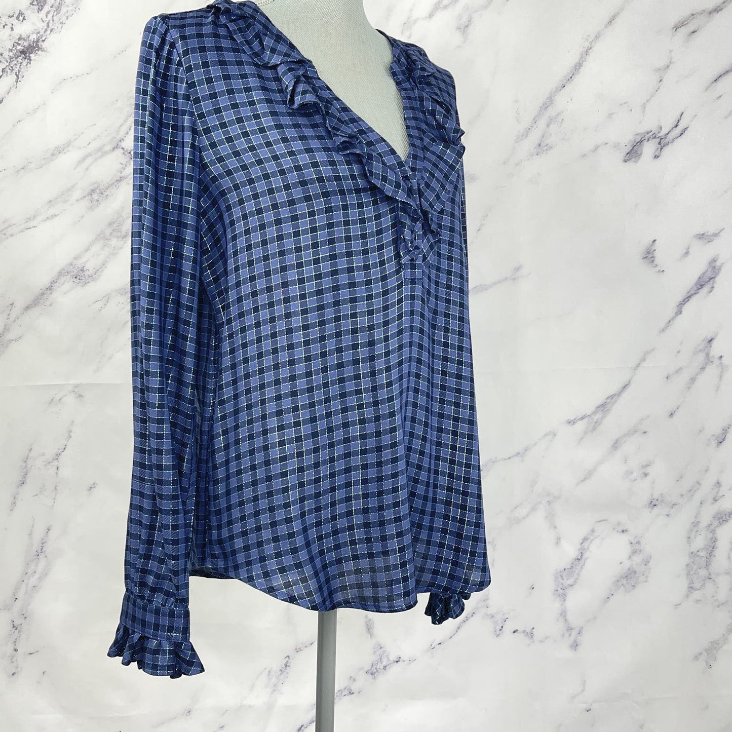 Paige | Amalfi Plaid Blouse in Crown Blue | M