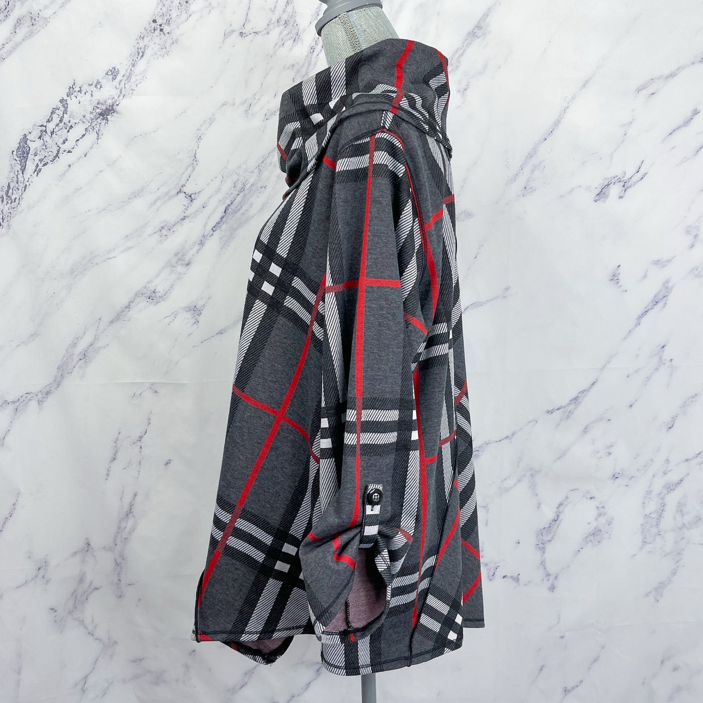 Ali Miles | Plaid Print Cowl Neckline 3/4 Sleeve Poncho | 1X