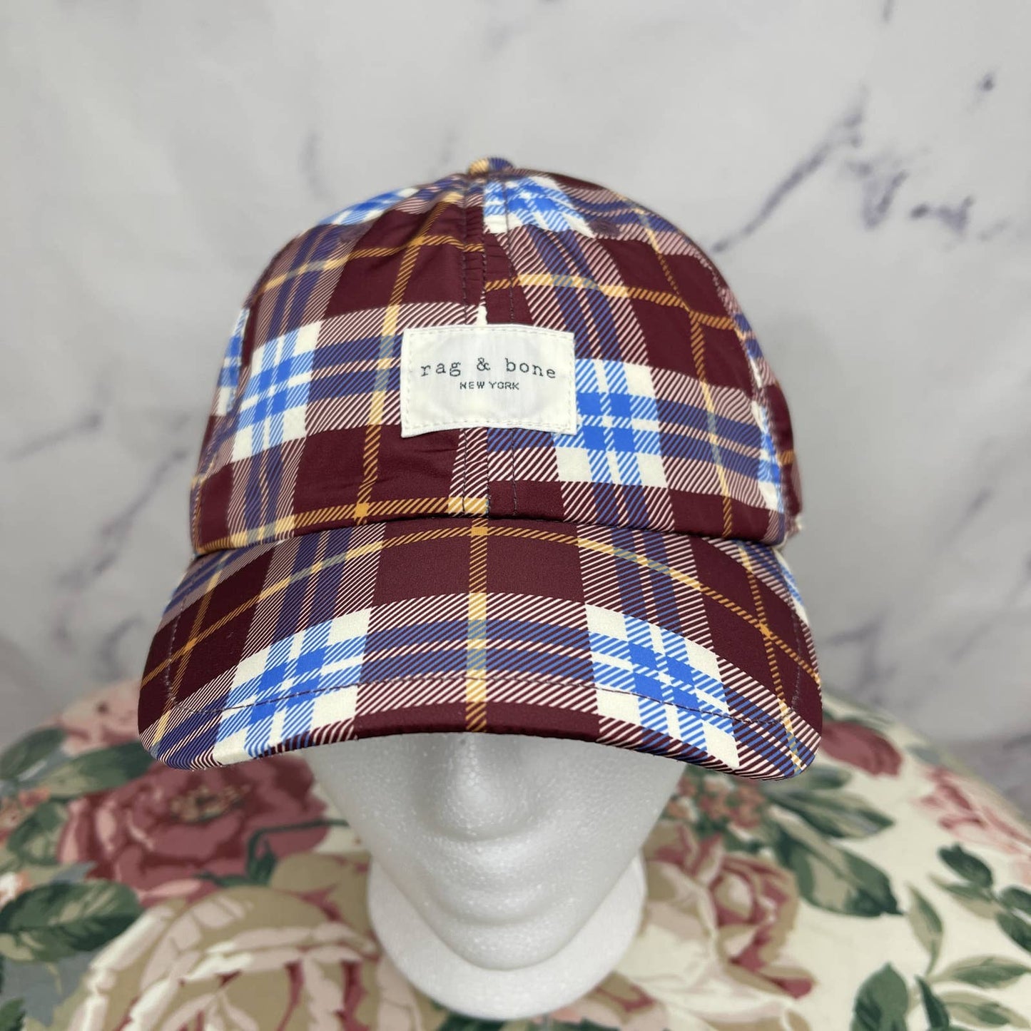 Rag & Bone | Addison Plaid Maroon & Blue Baseball Cap