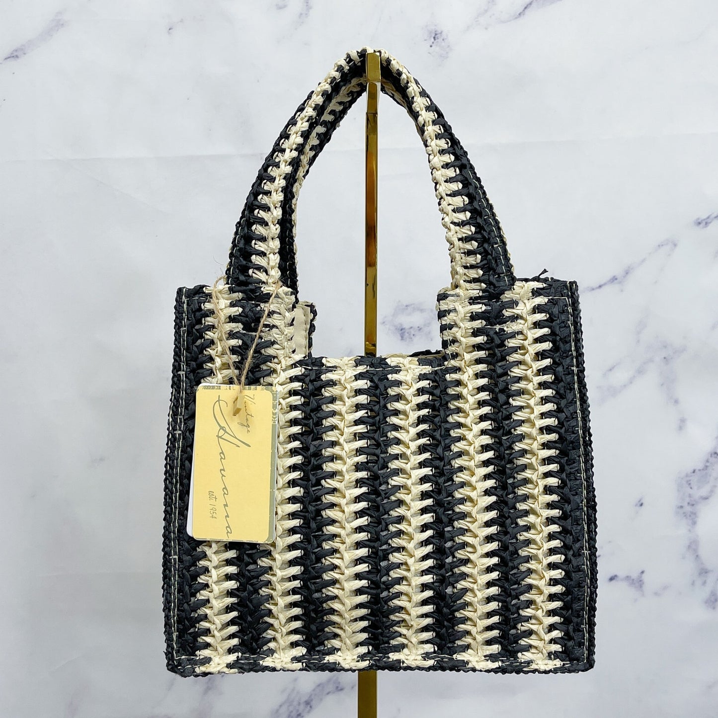 Vintage Havana | Inspire Crochet Striped Mini Tote | Black/Cream | NWT
