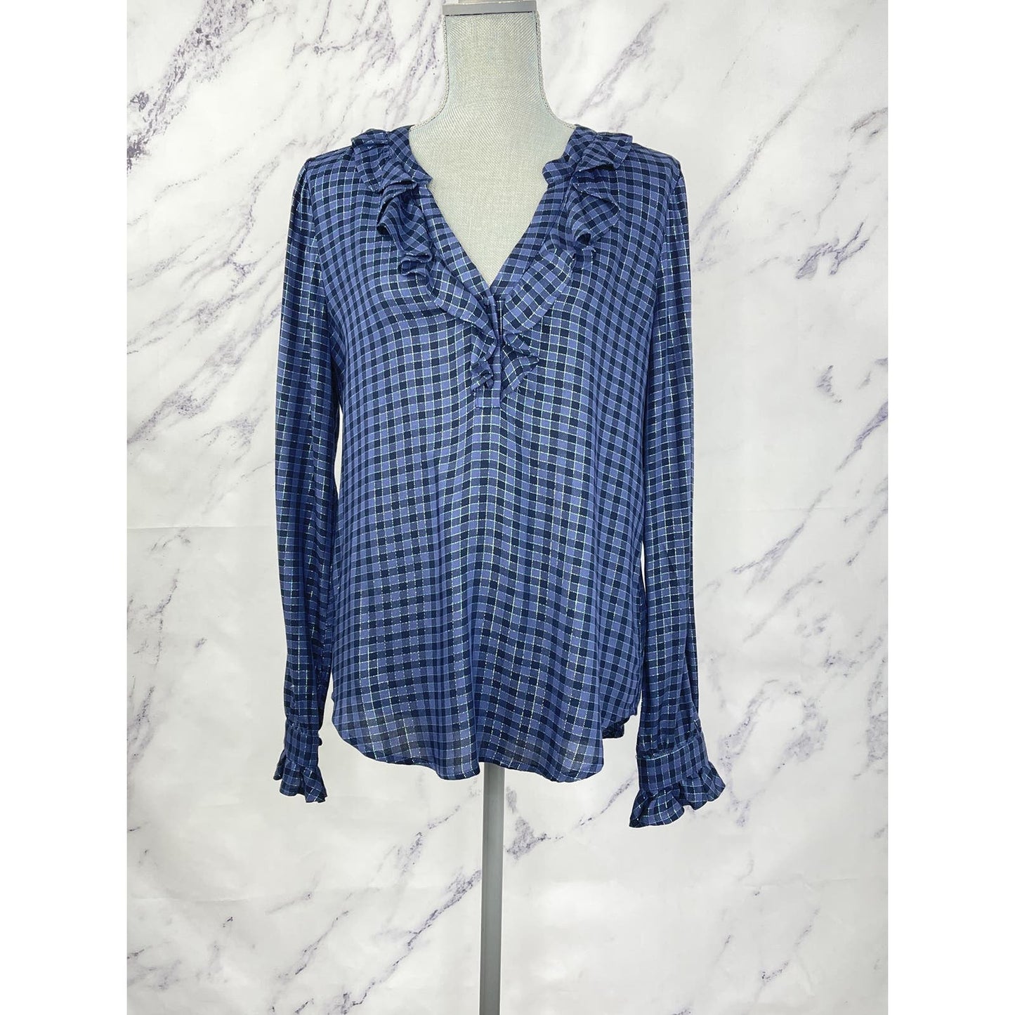 Paige | Amalfi Plaid Blouse in Crown Blue | M