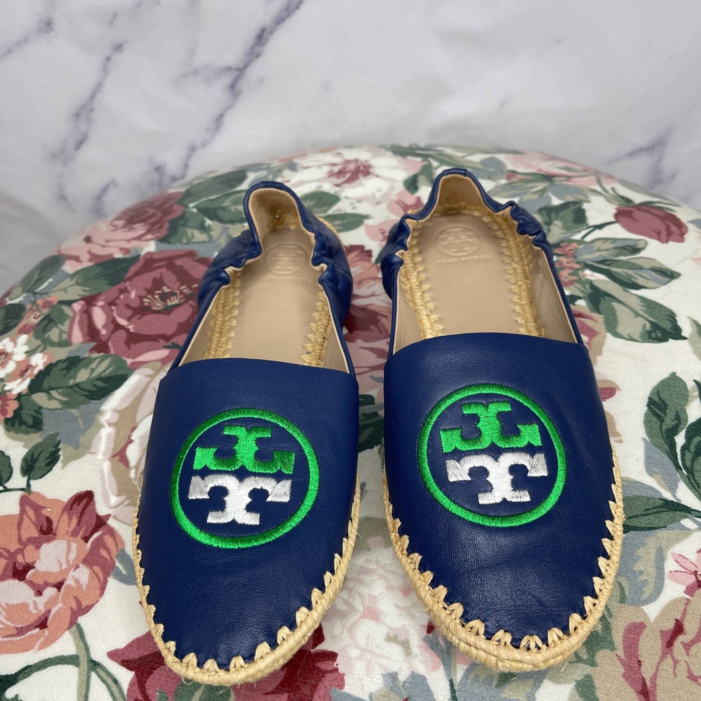 Tory Burch | Leather Flats w/ Espadrilles Trim | Sz 8