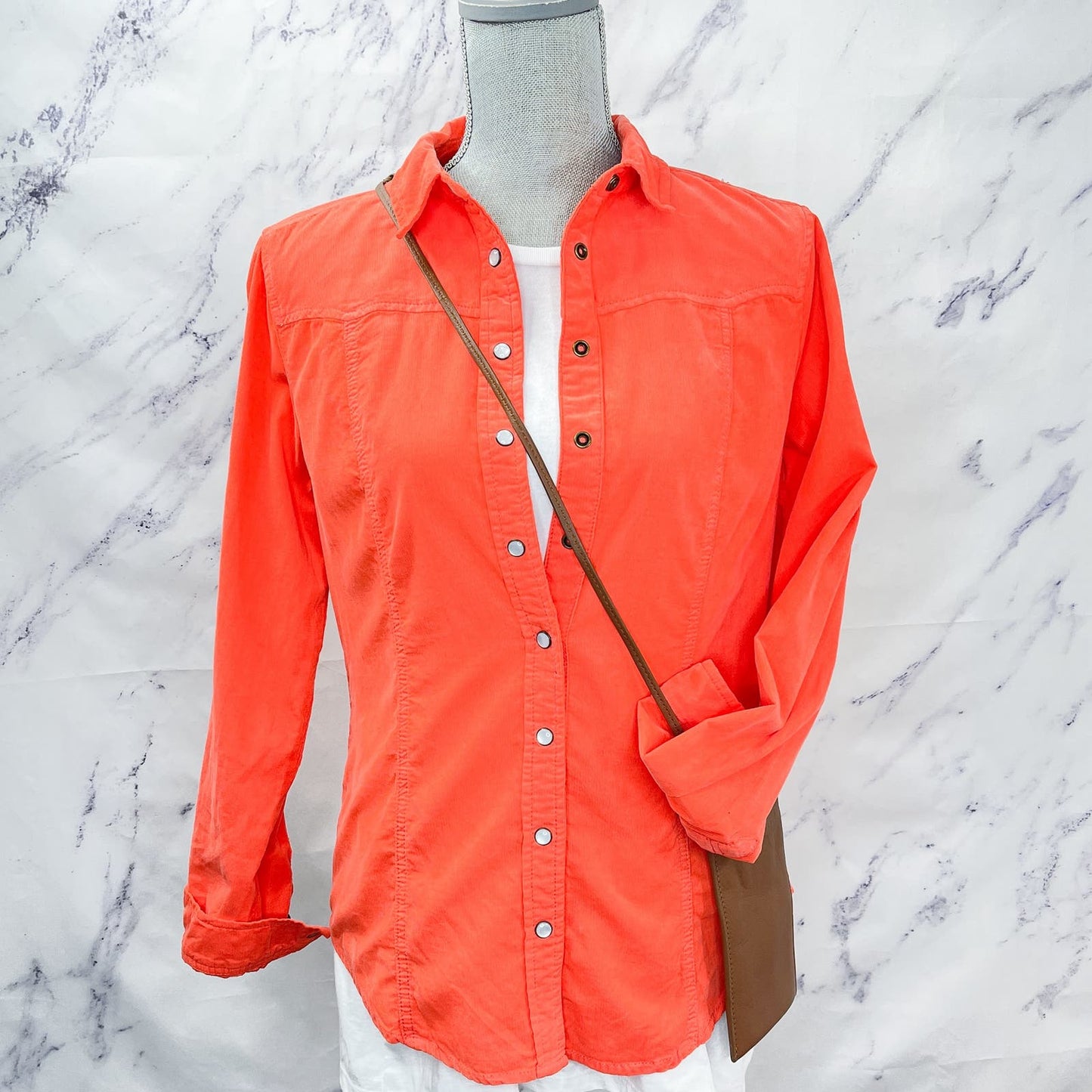 Anthropologie • Holding Horses | Orange Pinwale Corduroy Snap Front Shirt | 2