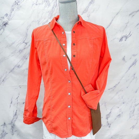 Anthropologie • Holding Horses | Orange Pinwale Corduroy Snap Front Shirt | 2
