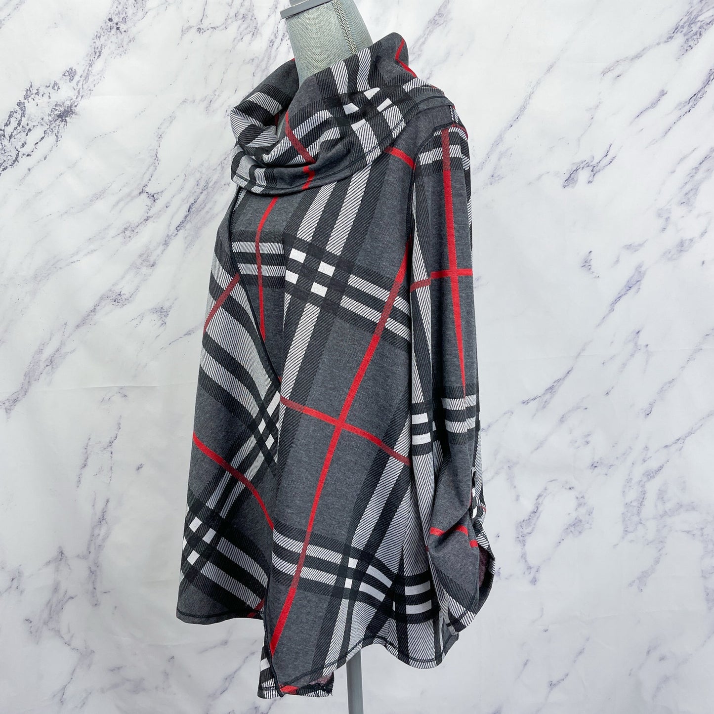 Ali Miles | Plaid Print Cowl Neckline 3/4 Sleeve Poncho | 1X