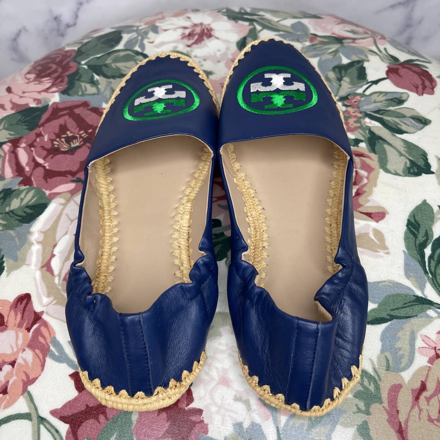 Tory Burch | Leather Flats w/ Espadrilles Trim | Sz 8