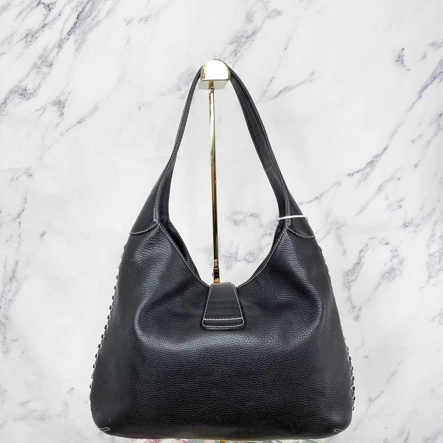 Dooney & Bourke | Whipstitch Black Pebble Leather Hobo