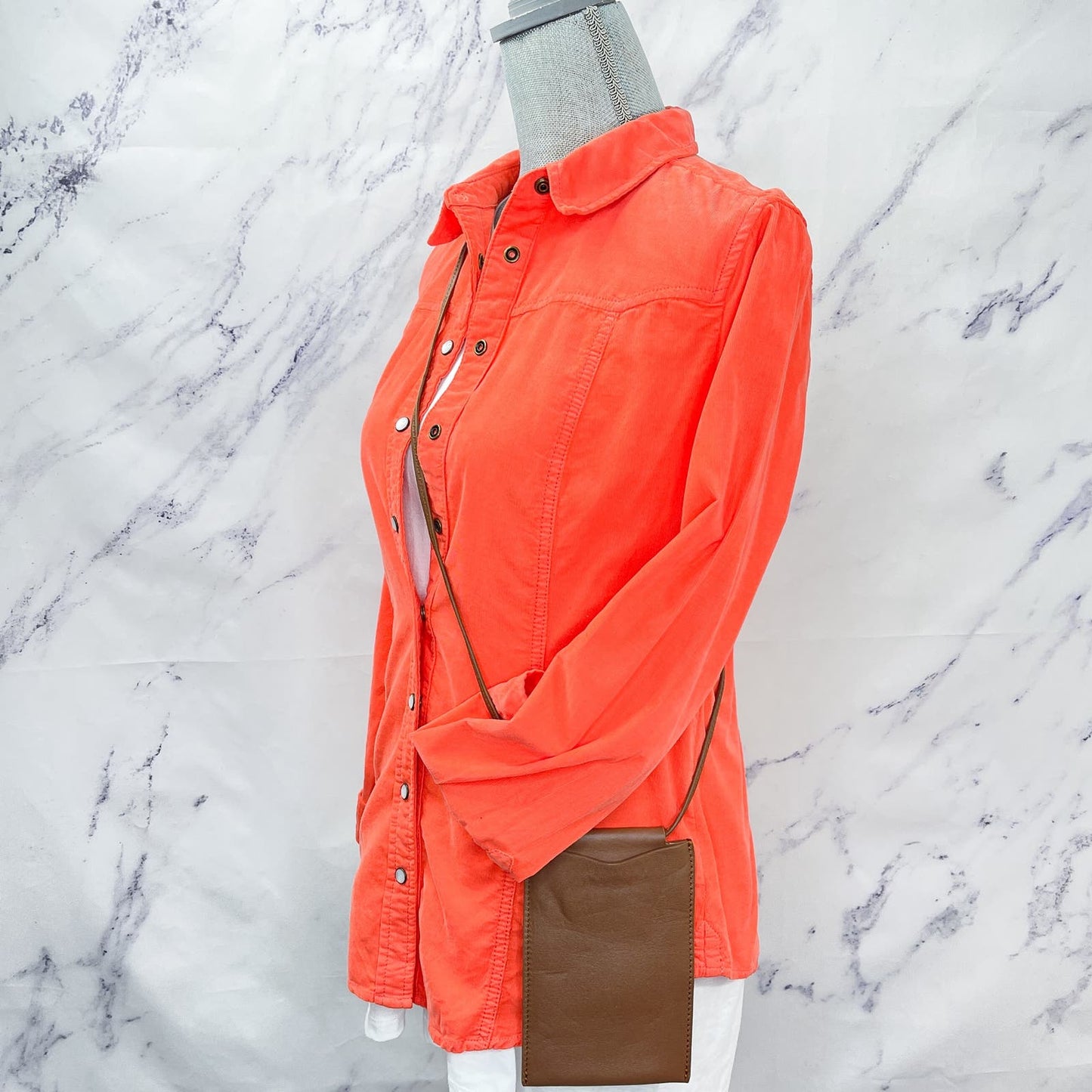Anthropologie • Holding Horses | Orange Pinwale Corduroy Snap Front Shirt | 2