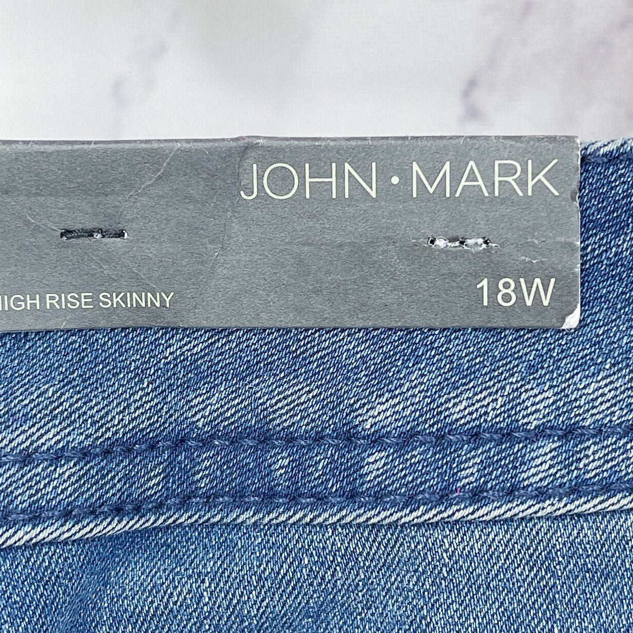 John Mark | “Carnival” High Rise Skinny Dark Denim Fringe Cuff Jeans | 18W