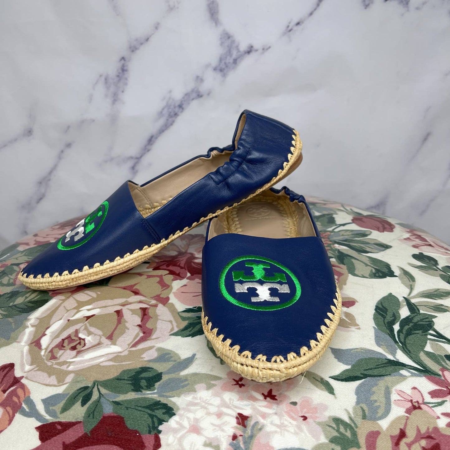 Tory Burch | Leather Flats w/ Espadrilles Trim | Sz 8