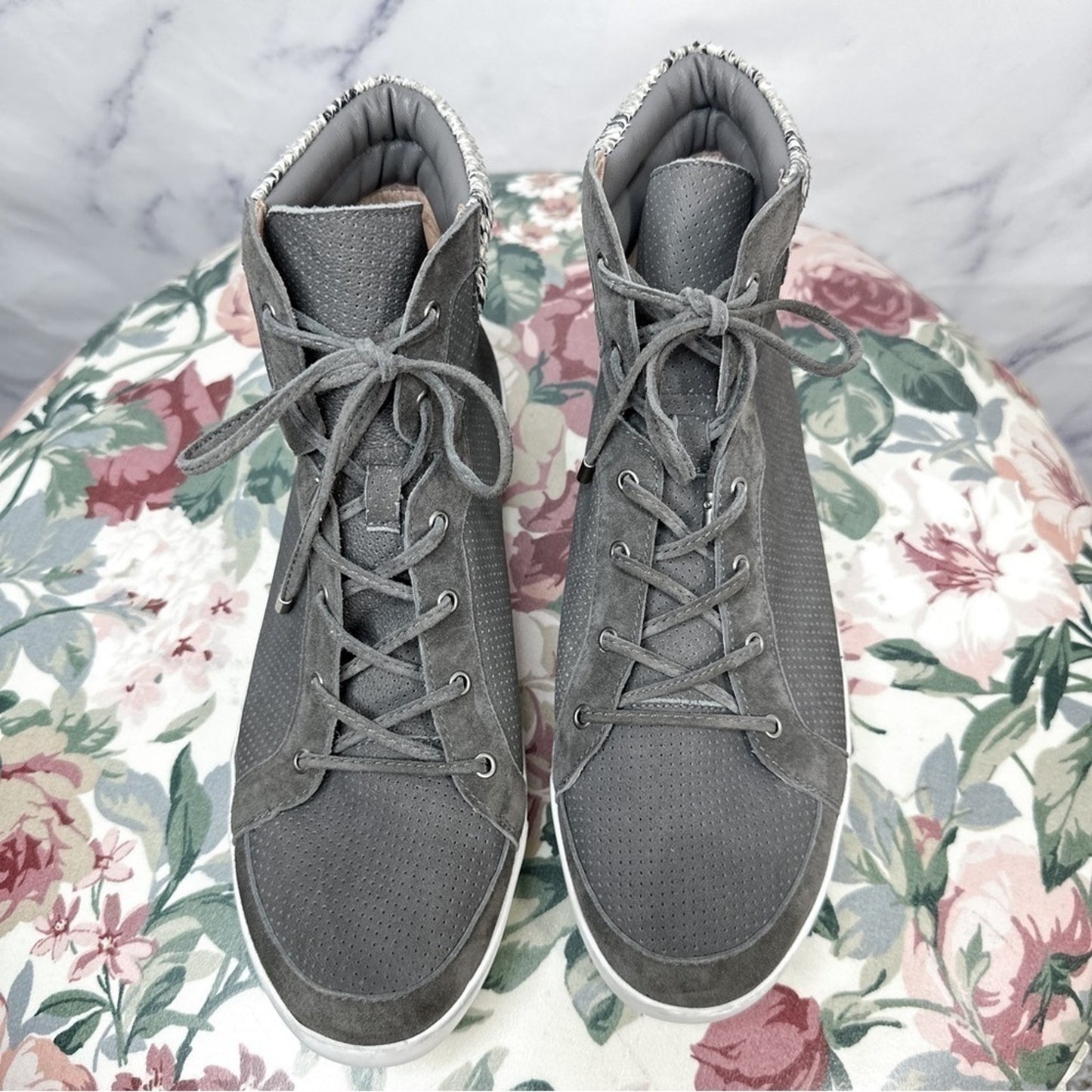 Joie | Devon Perforated Grey Suede High-Top Sneaker | 41 (11)