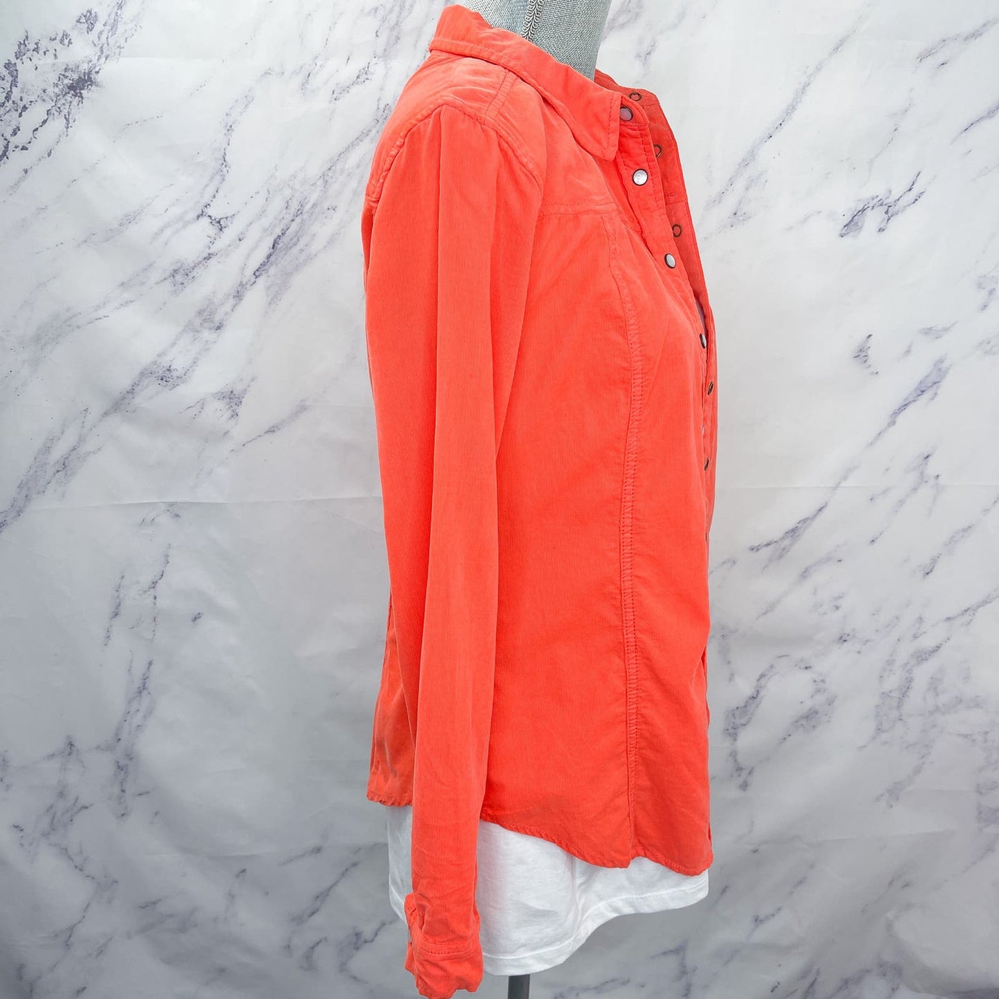 Anthropologie • Holding Horses | Orange Pinwale Corduroy Snap Front Shirt | 2