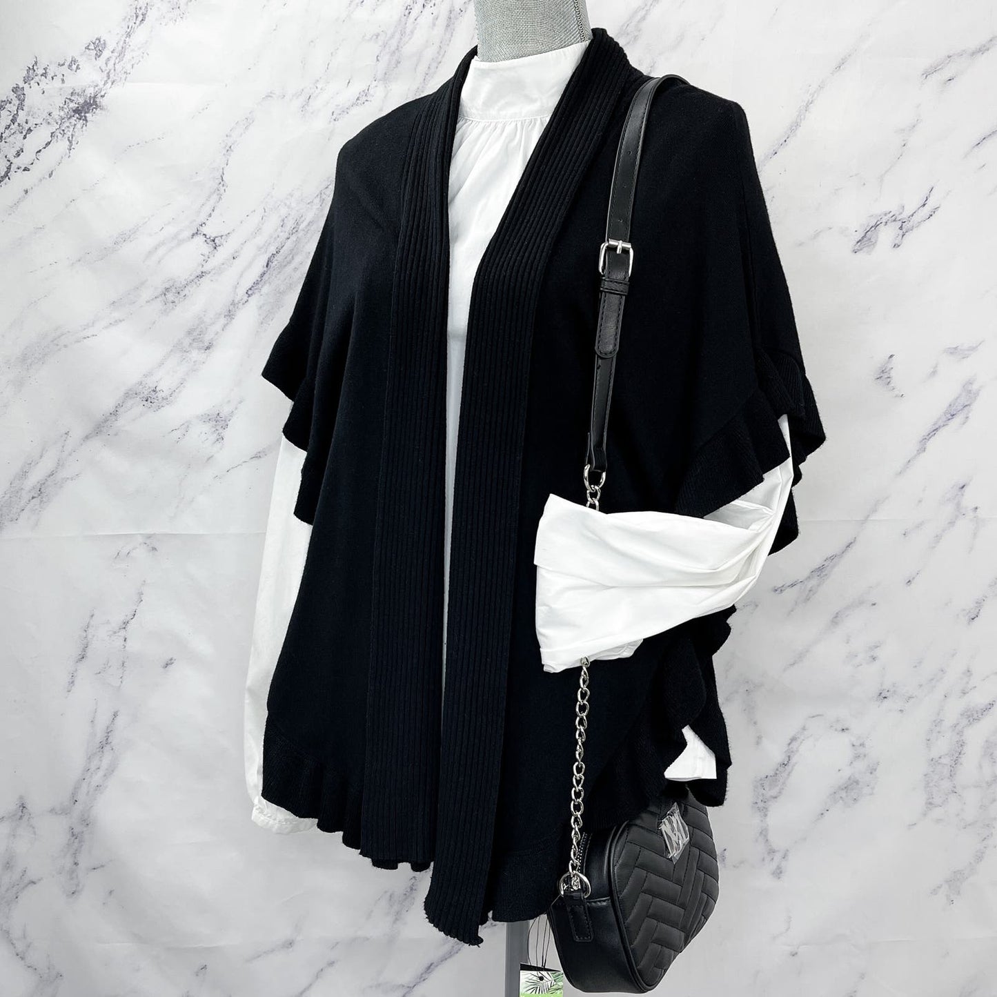 Joseph A. | Black Ribbed Cardigan/Shawl | M