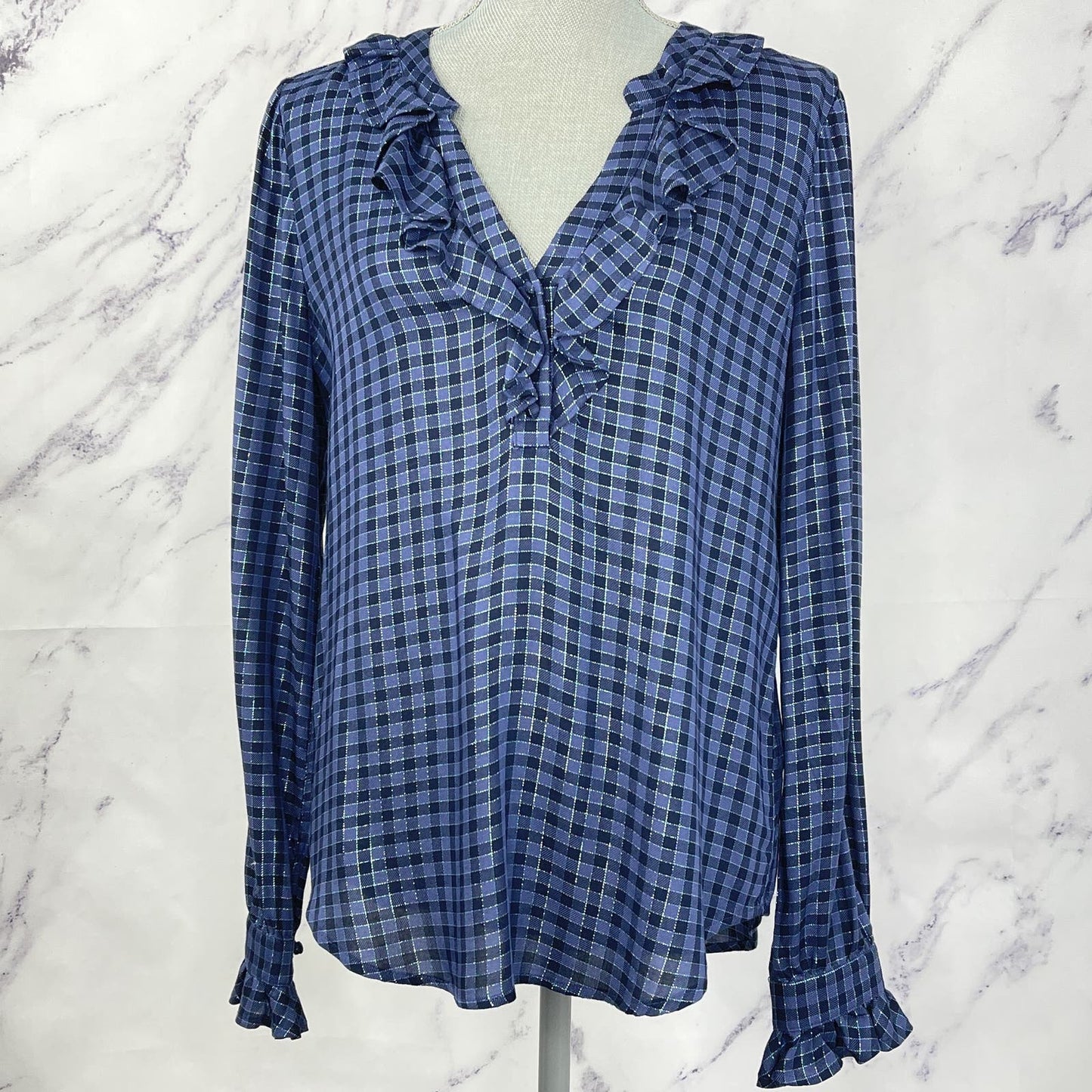 Paige | Amalfi Plaid Blouse in Crown Blue | M