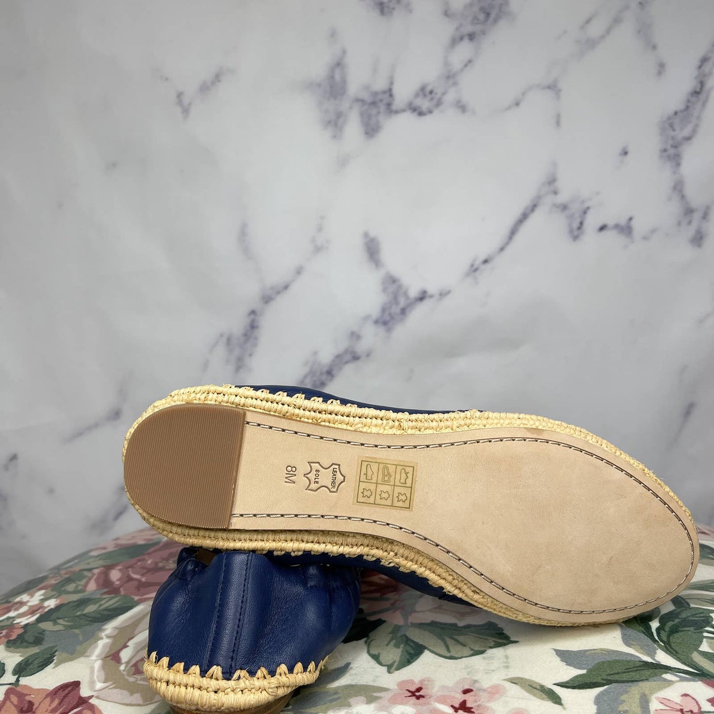 Tory Burch | Leather Flats w/ Espadrilles Trim | Sz 8