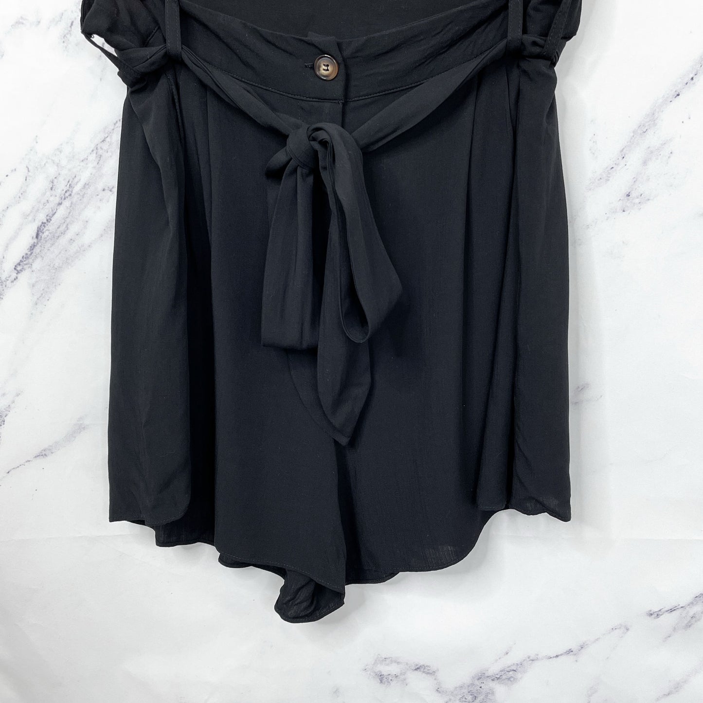 City Chic | Black Belted Flouncy City Shorts | L/20