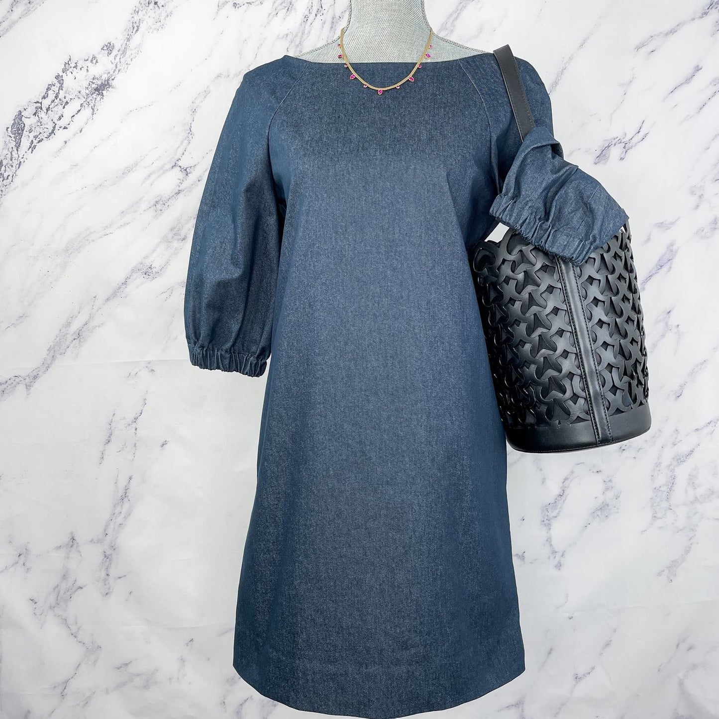 Kate Spade | Boatneck Long Sleeve Denim Shift Dress | 4