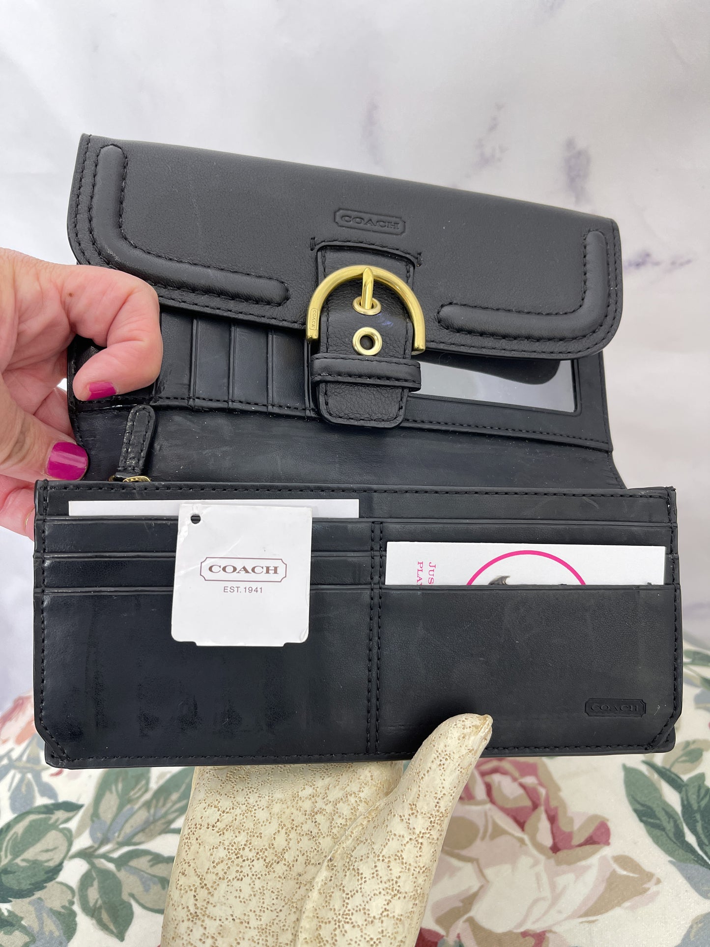 Coach | Black Campbell Leather Buckle Slim Envelope Wallet