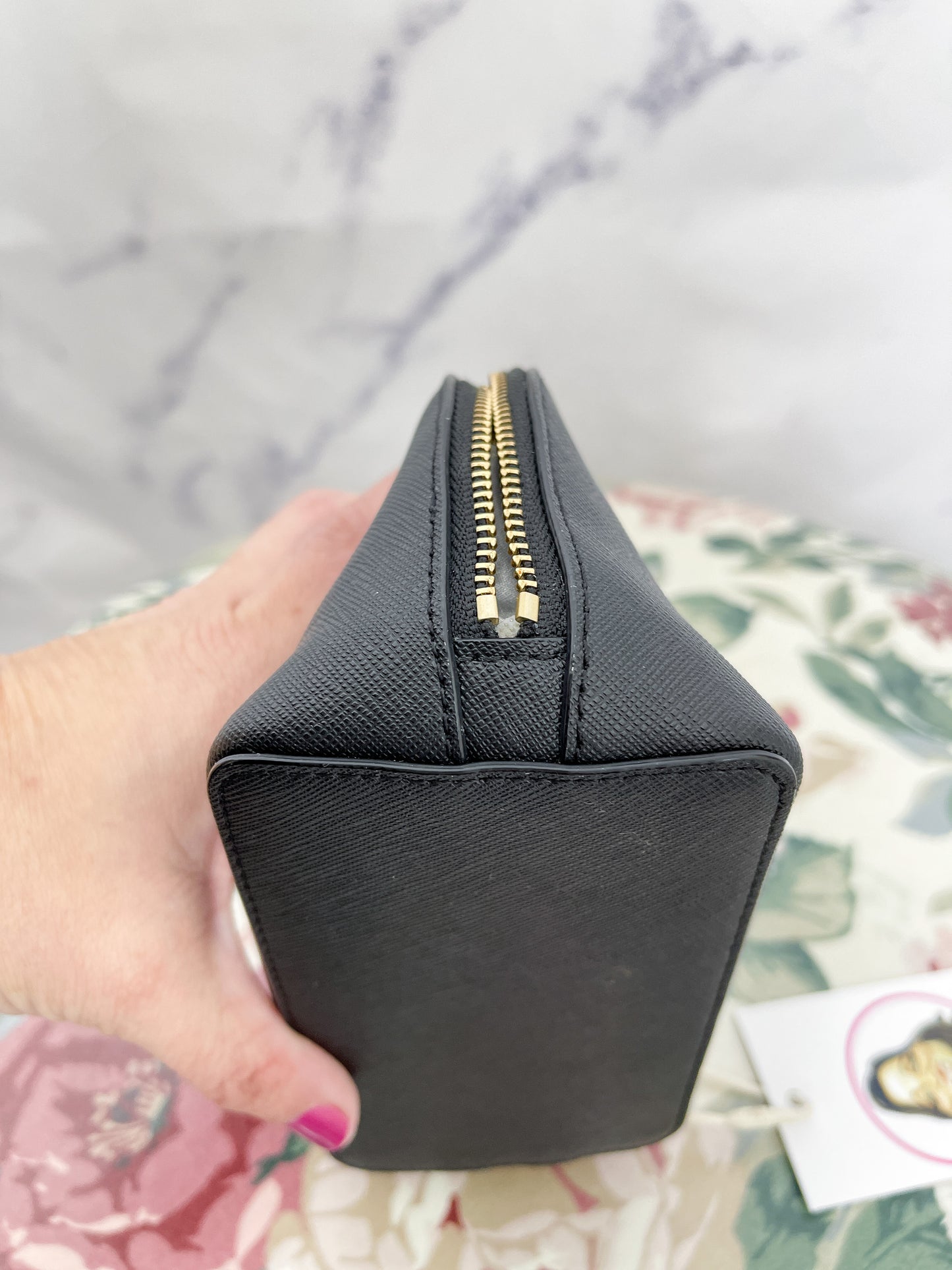 Kate Spade | Black Saffiano Leather Small Black Cosmetic Bag
