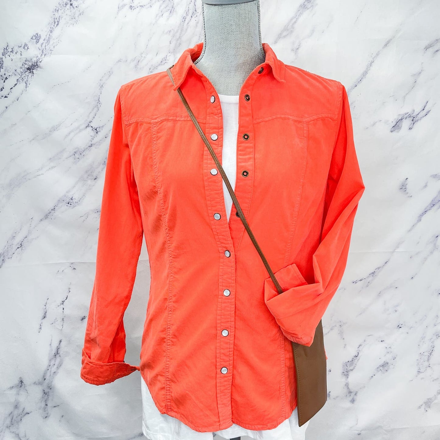 Anthropologie • Holding Horses | Orange Pinwale Corduroy Snap Front Shirt | 2