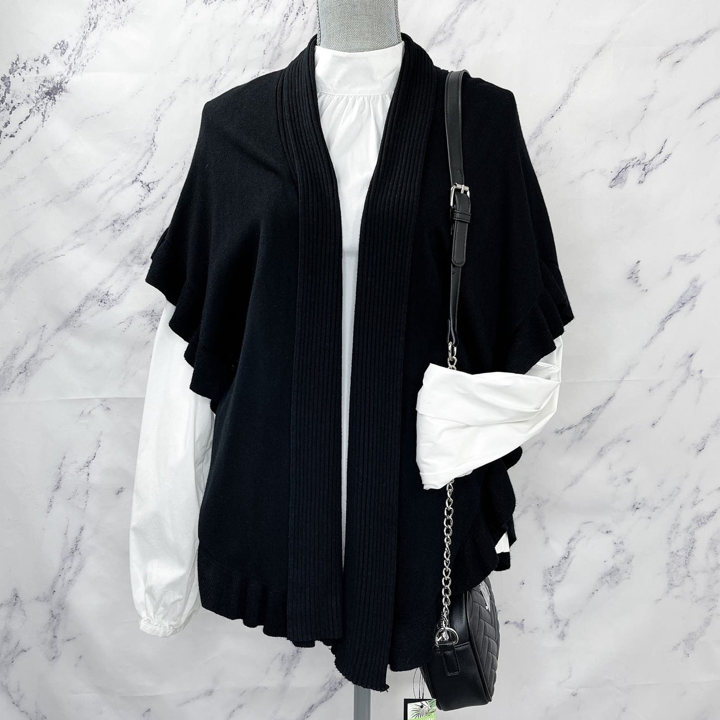 Joseph A. | Black Ribbed Cardigan/Shawl | M