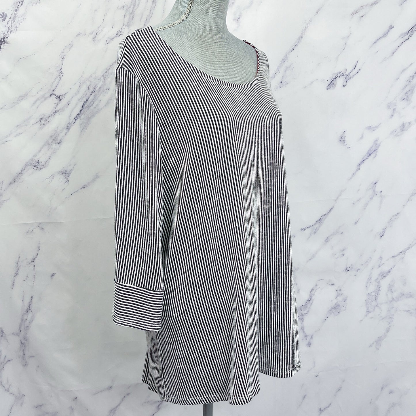 W5 | Black & White Striped 3/4 Sleeve Shirt | 3X