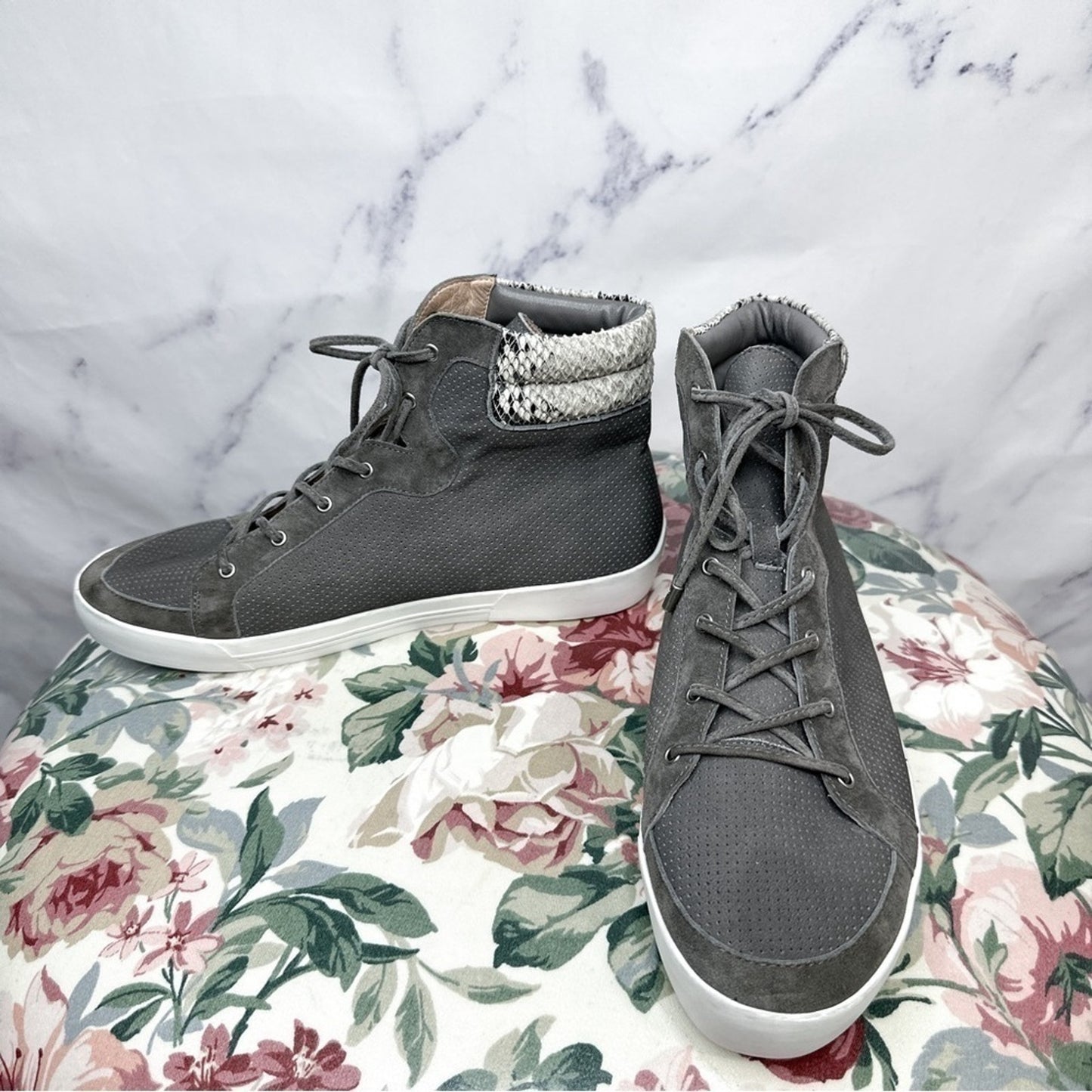 Joie | Devon Perforated Grey Suede High-Top Sneaker | 41 (11)