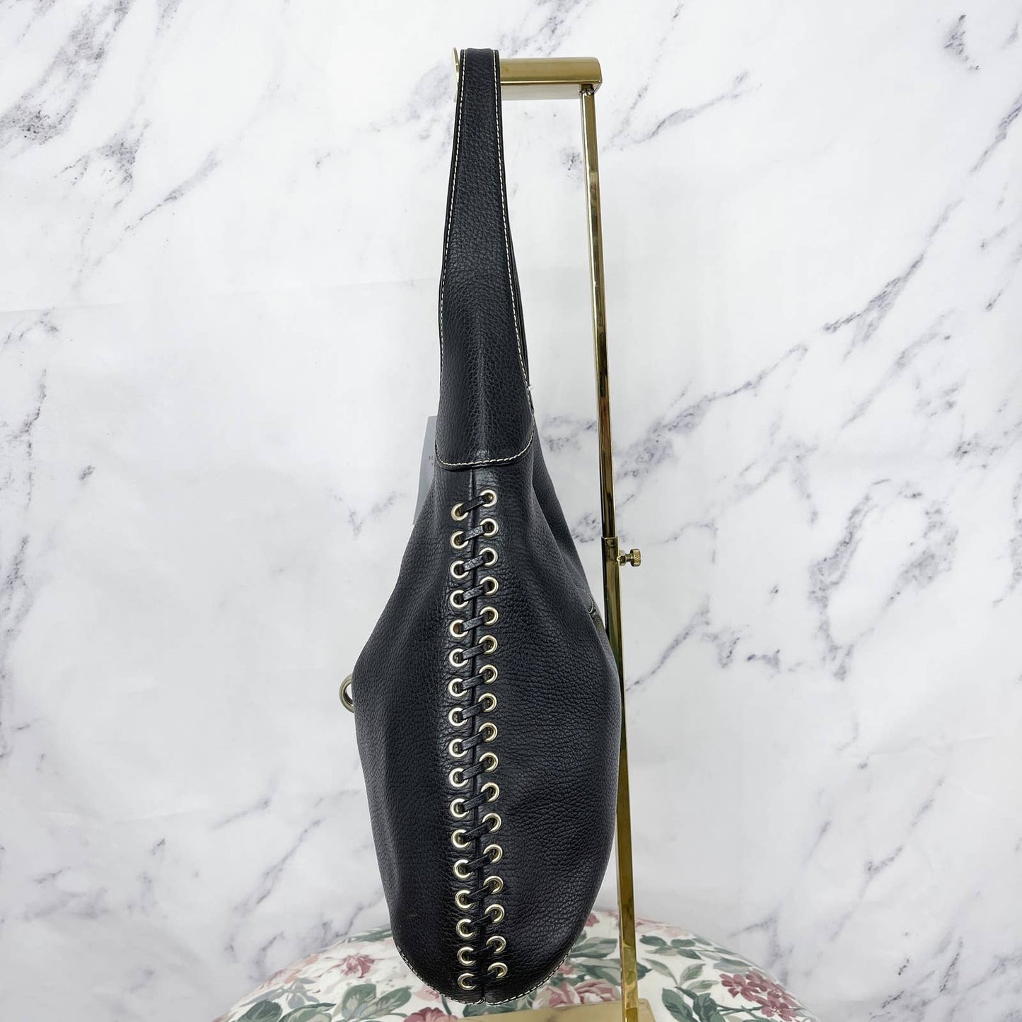 Dooney & Bourke | Whipstitch Black Pebble Leather Hobo