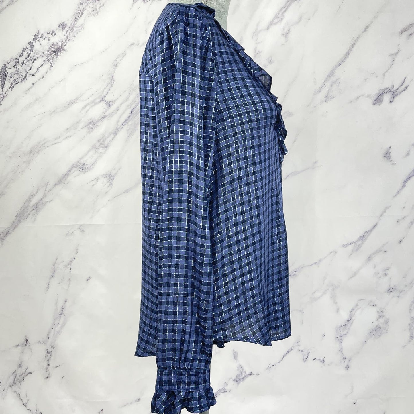 Paige | Amalfi Plaid Blouse in Crown Blue | M