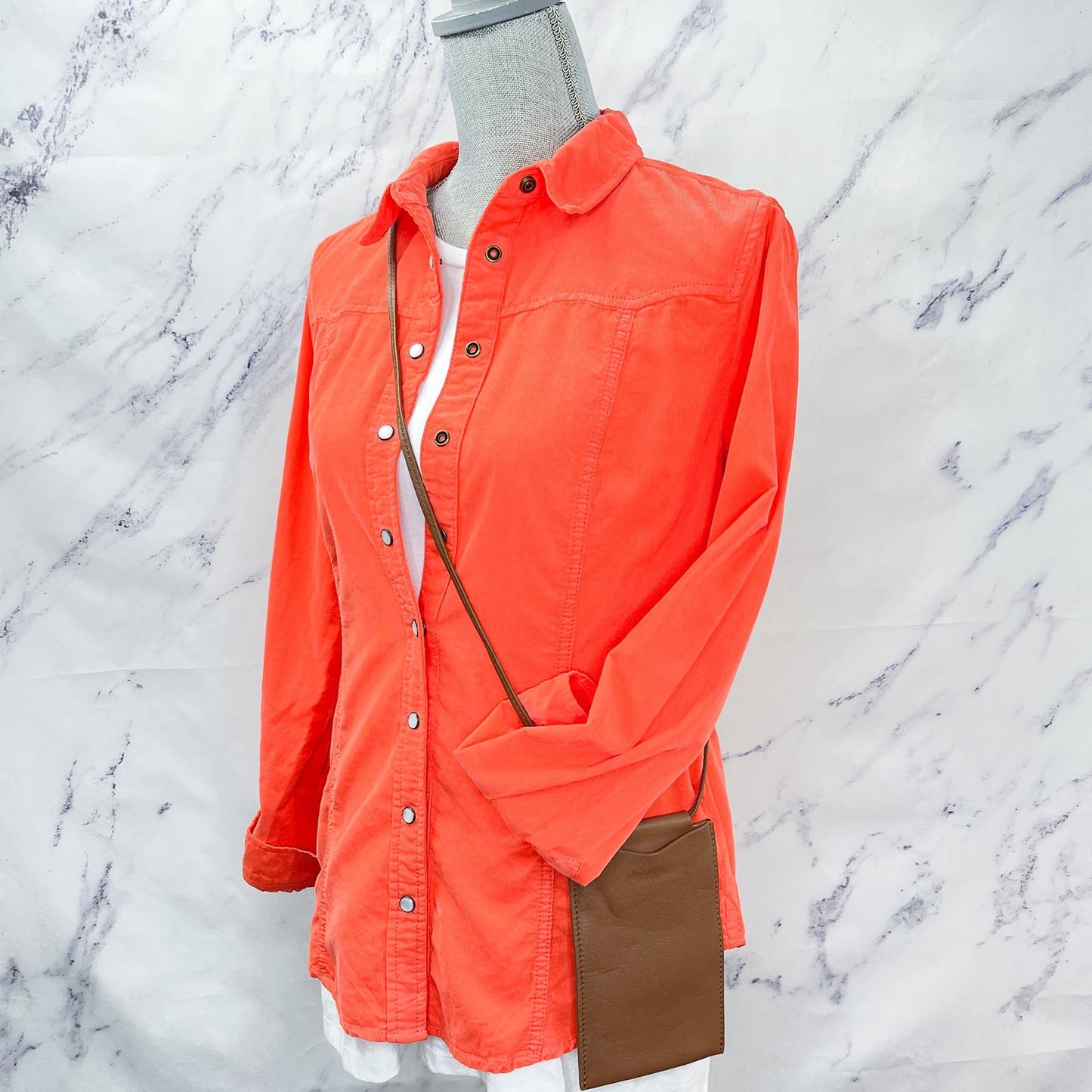 Anthropologie • Holding Horses | Orange Pinwale Corduroy Snap Front Shirt | 2
