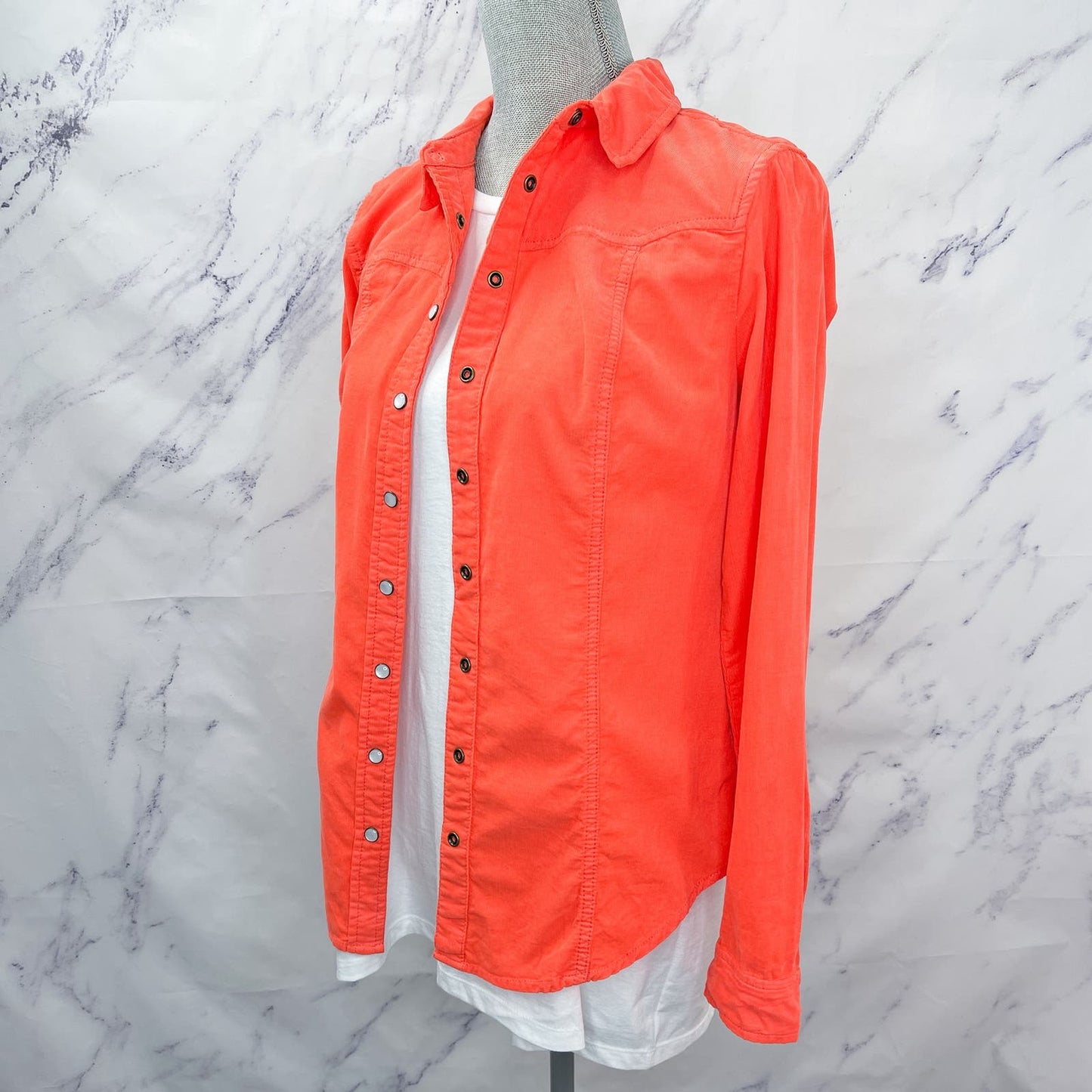 Anthropologie • Holding Horses | Orange Pinwale Corduroy Snap Front Shirt | 2