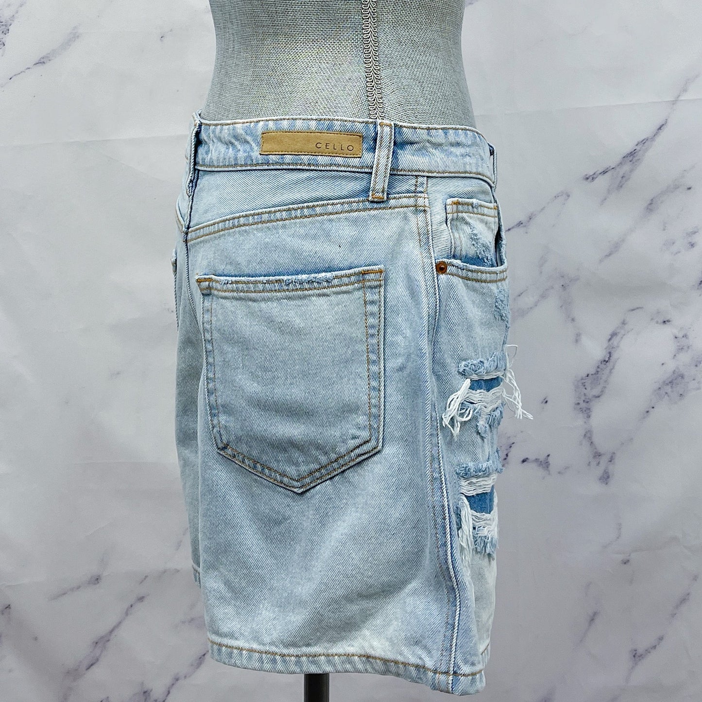 Cello | Light Wash Distressed Cut-Out Denim Shorts
