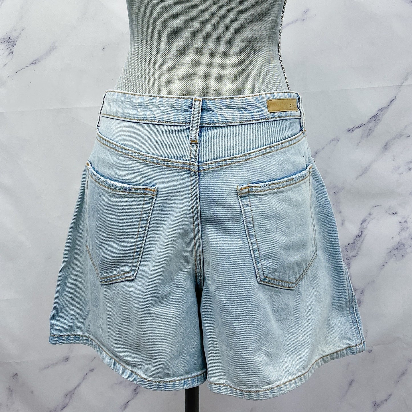 Cello | Light Wash Distressed Cut-Out Denim Shorts