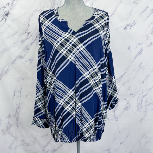 Lane Bryant | Plaid Slit V-Neck 3/4 Sleeve Shirt | 14