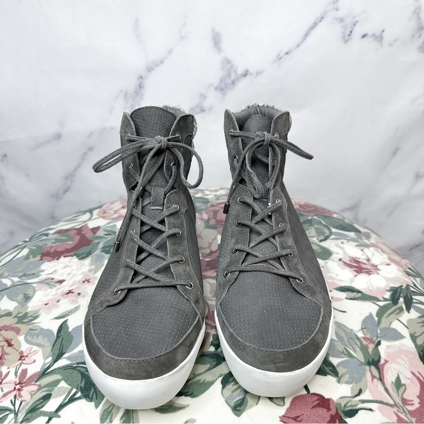 Joie | Devon Perforated Grey Suede High-Top Sneaker | 41 (11)